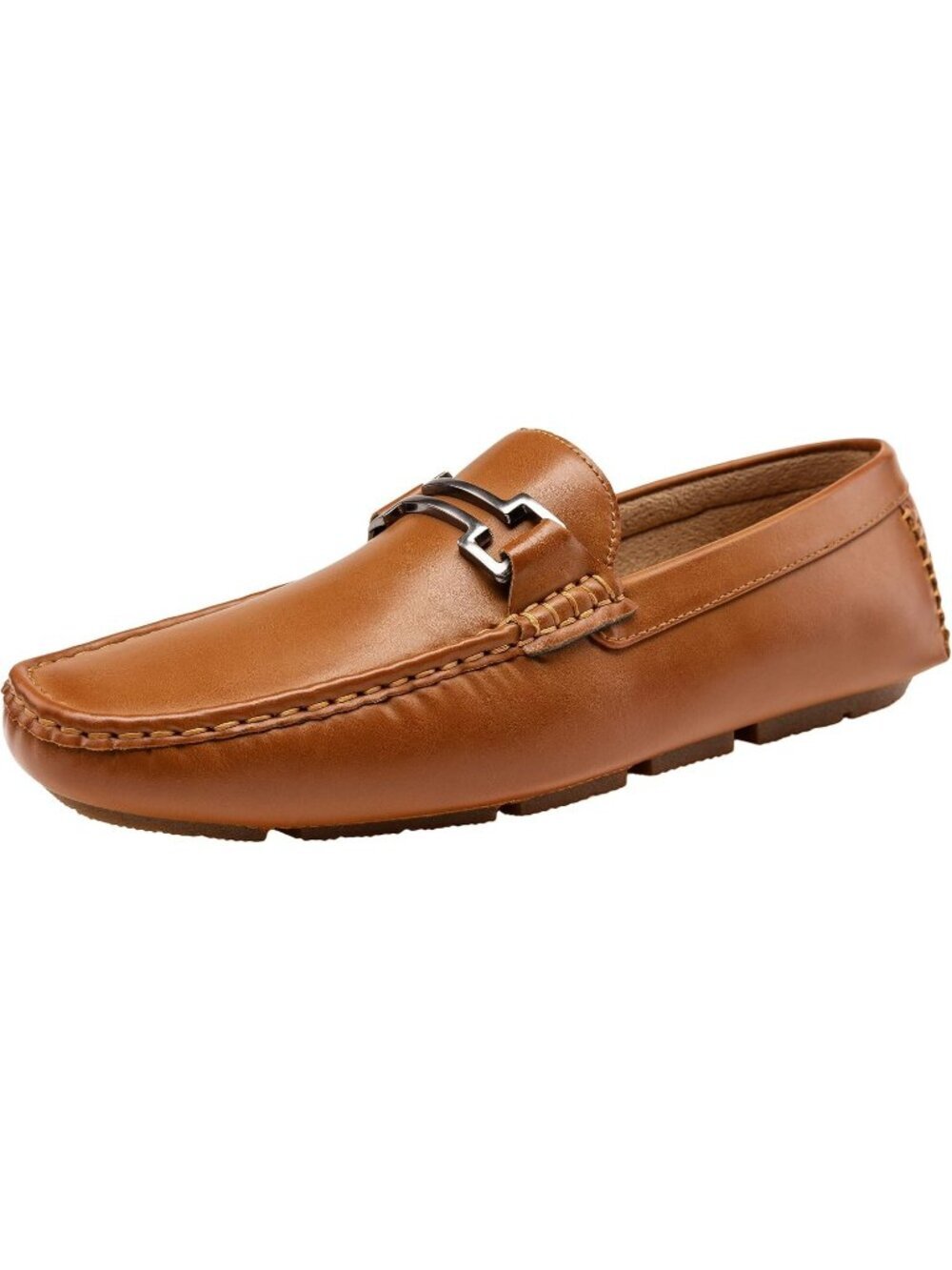 Jousen Men's Brown Classic Penny Loafers Metal Buckle Slip On Casual Shoes